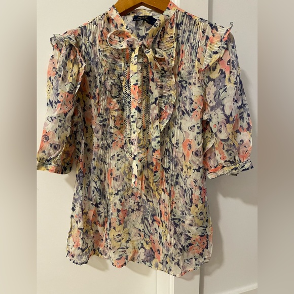Ralph Lauren, beautiful chiffon blouse, 3/4 sleeve, floral, size 0, brand new - Picture 1 of 3